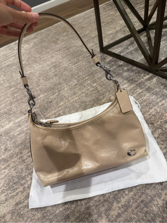 Coach Handbags - Coach Shiny Pebbled Leather Shoulder Bag in Beige